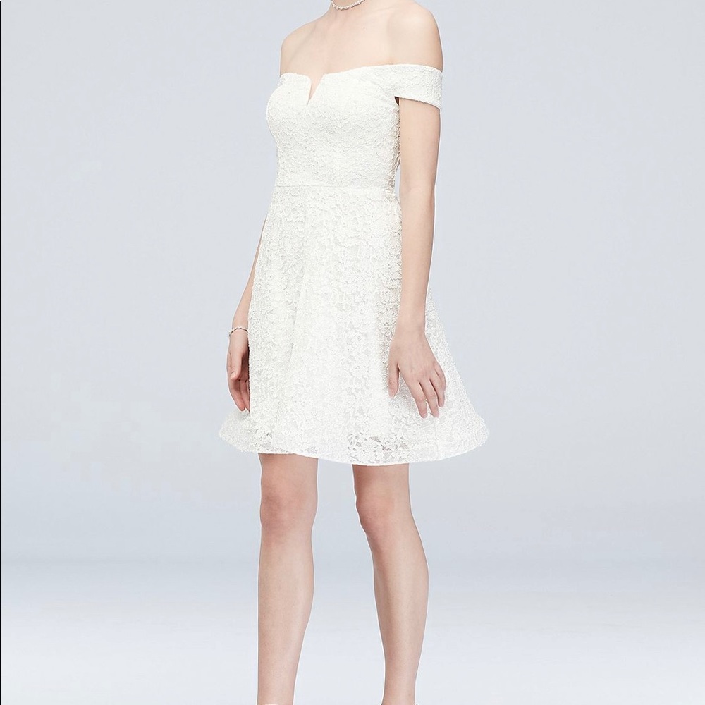 Off-the-Shoulder Stretch Glitter Lace Skater Dress